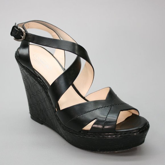 Coach Ladies 7 B Madeline Vachetta Signature-C Logo Slingback Wedge Sandals - Picture 1 of 12